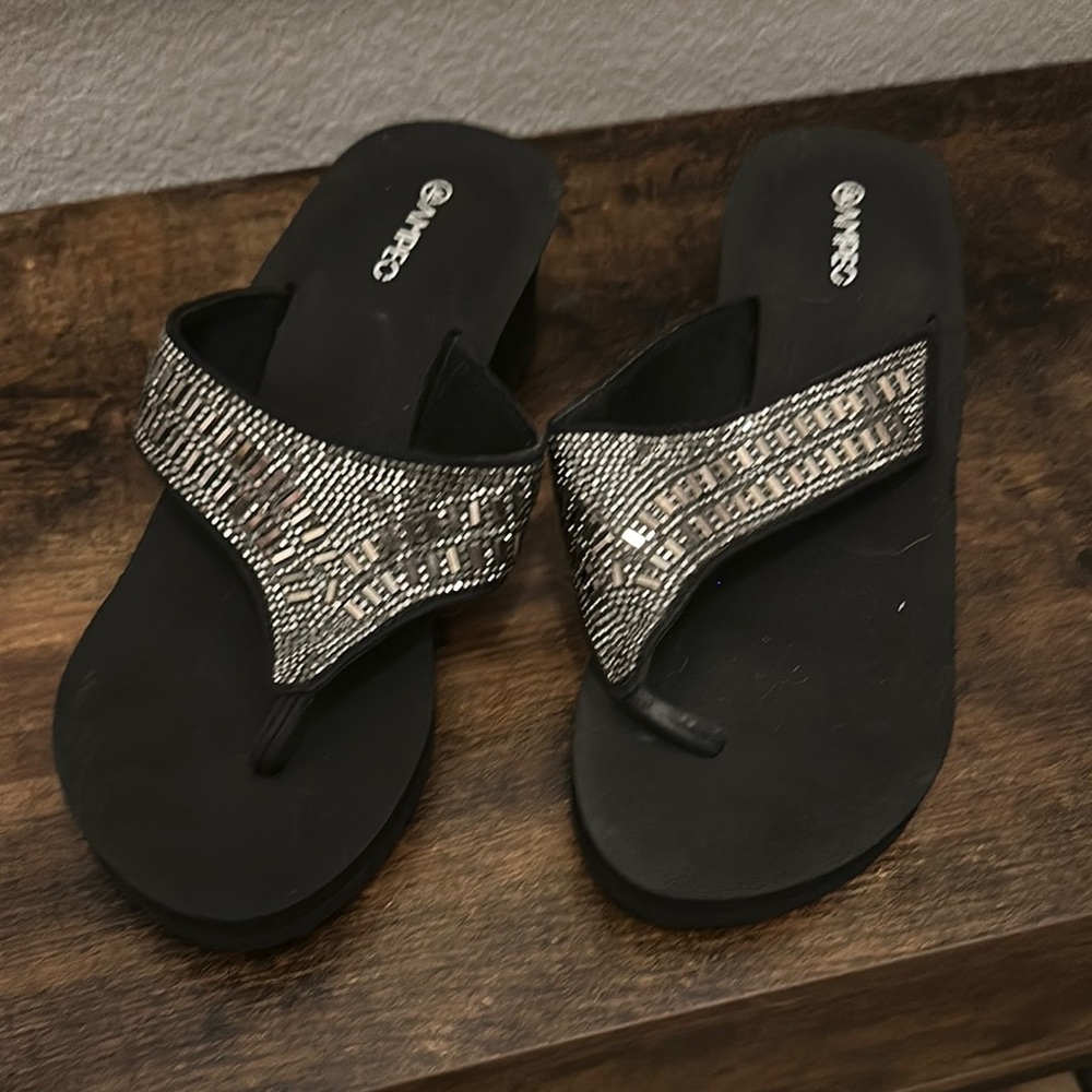 Chic Black Sandals with Silver Embellishments